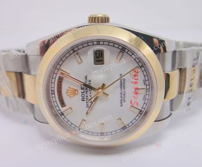 Replica Rolex Day-Date II Oyster Watch 2-Tone White Dial 41mm